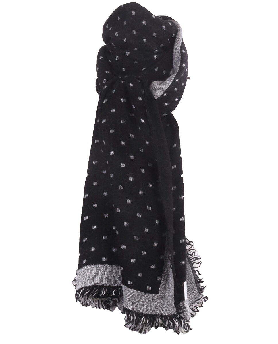 Fijn geweven sjaal in zwart met blokjes patroon in wit