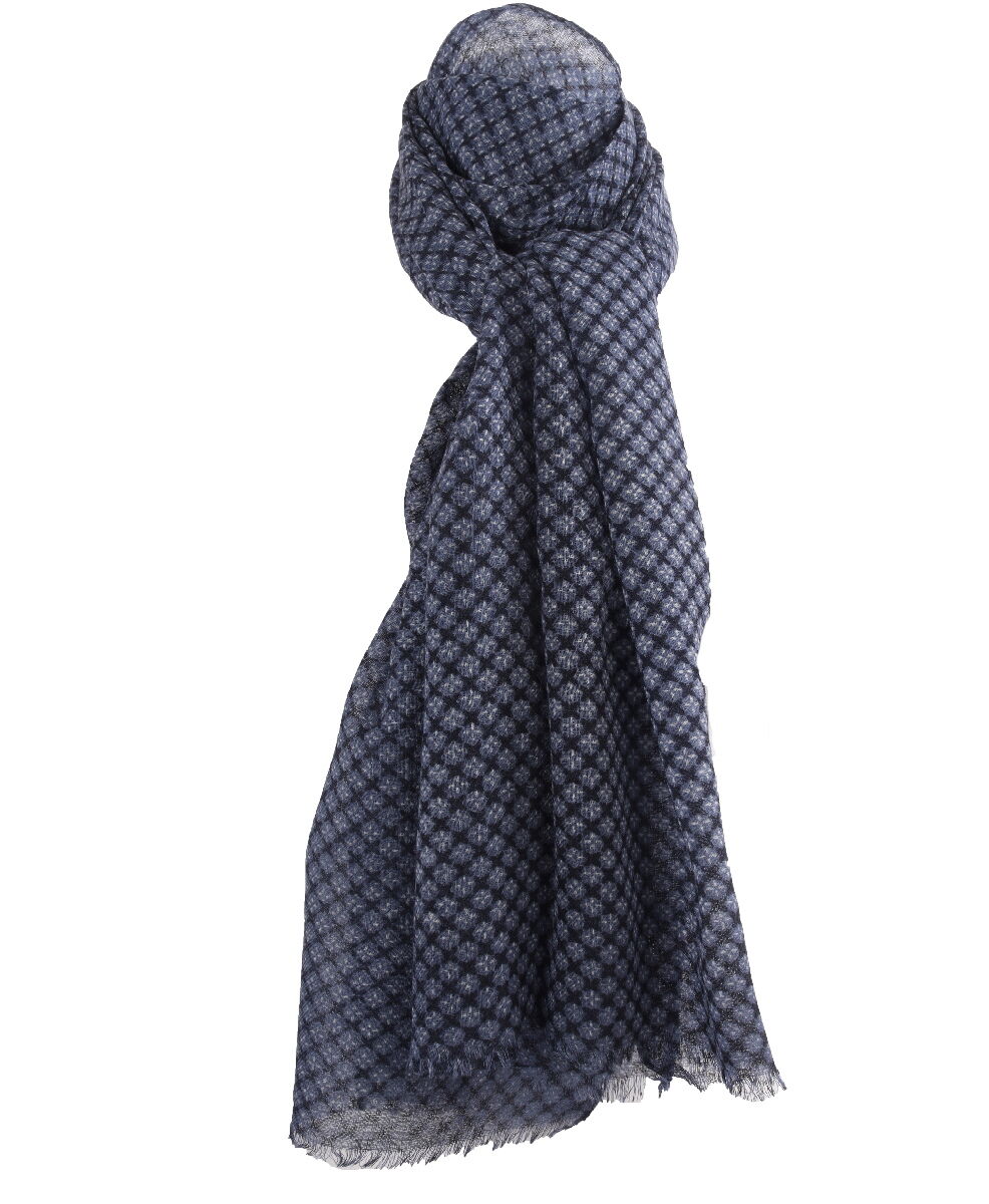 Donkerblauwe luchtige wollen mousseline sjaal met dessin