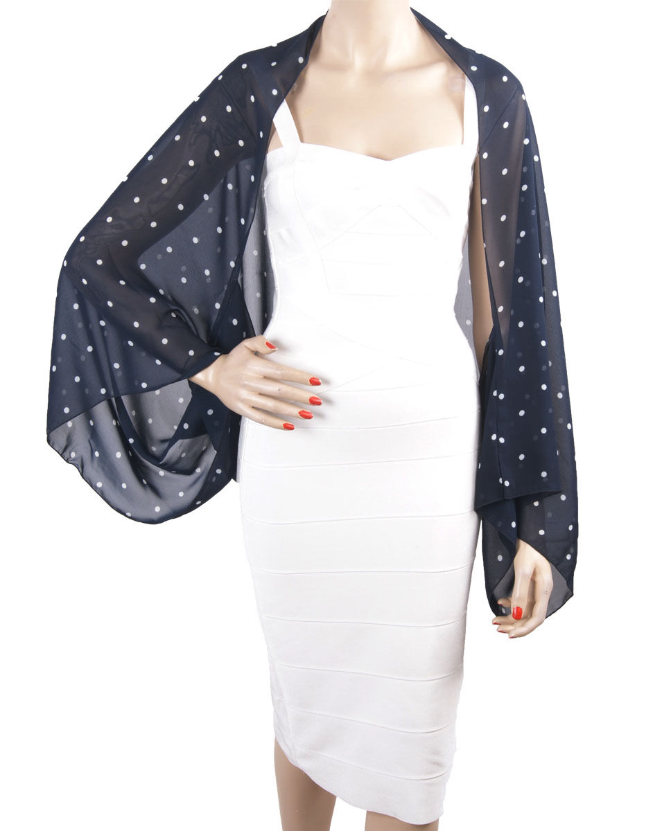 Donkerblauwe Bolero Stola Van Crepe Voile Met Stippen huismerk kopen in de aanbieding