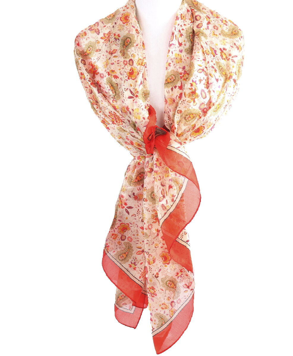 Zijden sjaal/stola met bloemen- en paisley print