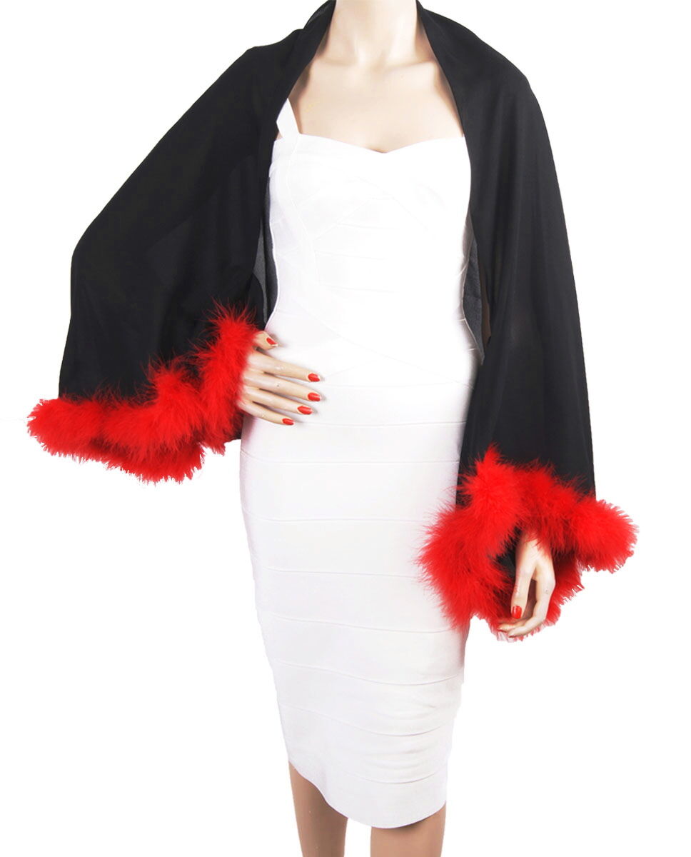 Zwarte Bolero Stola Met Rode Verenrand huismerk kopen in de aanbieding