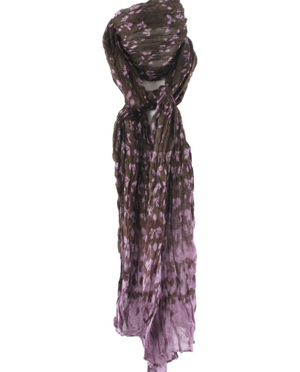 Bruine sjaal met strikjes print in lila