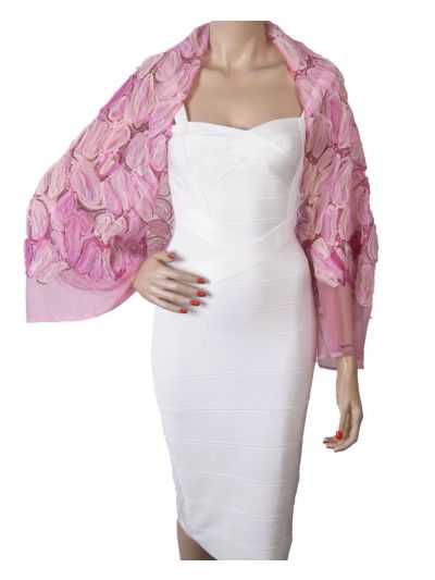 Bolero stola met pailletten en lintstiksels in roze tinten