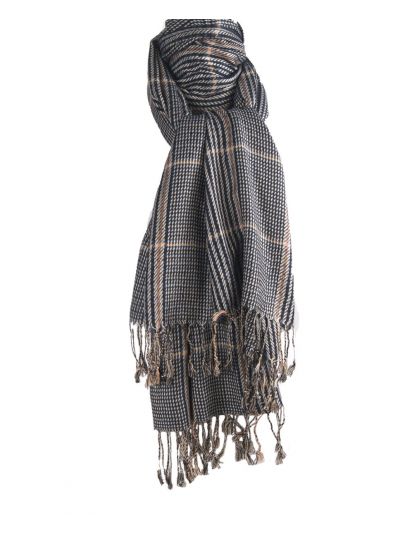 Lichtbeige pashmina sjaal met groene ruit