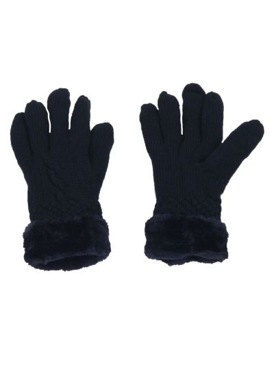 Donkerblauwe handschoenen met kunstbont voering
