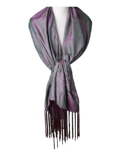 Changeant stola met bloemenborduursel