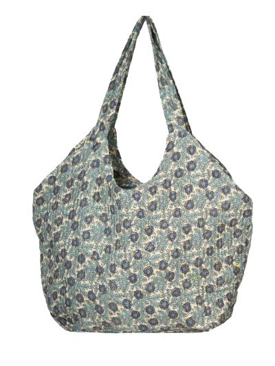 Nola- Gewatteerde shopper met bloemenprint in mintgroen