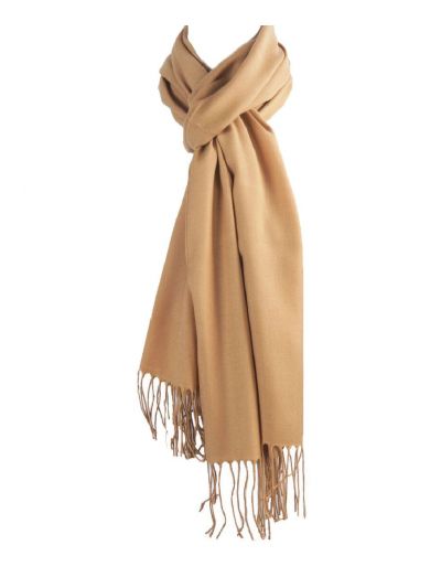 Effen camelkleurige pashminasjaal, smal model