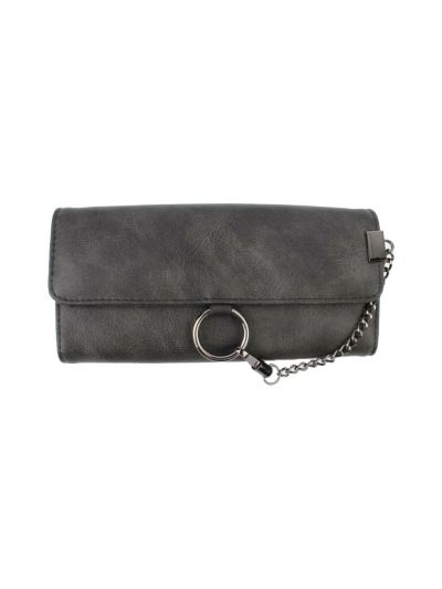 Antraciet grijze boff portemonnee met metallic ketting