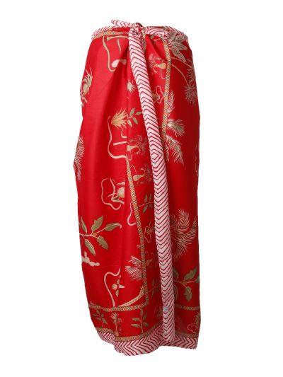 Ava pareo van katoen in rood met plantenprint