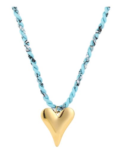 Bandana ketting in turquoise met XL hart