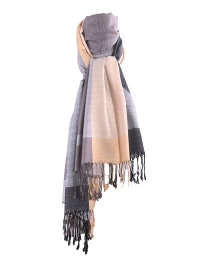 Pashmina sjaal met kleurvlakken in champagne en grijs-tinten