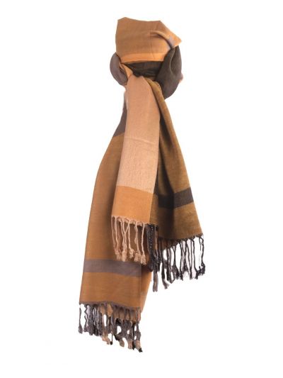 Pashmina sjaal met kleurvlakken in okergeel en grijs