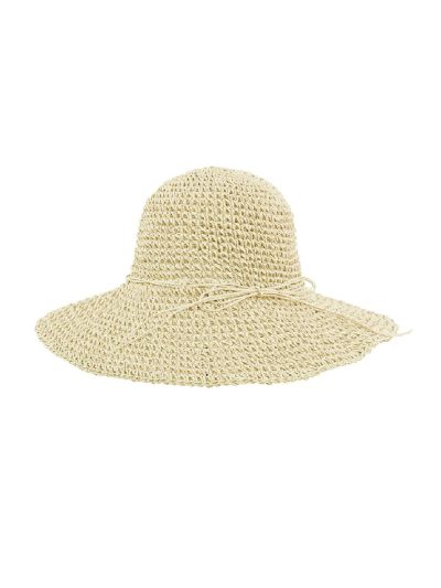 Gevlochten strohoedje in beige met strikje