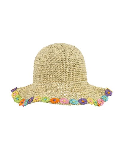 Lichtbeige hoedje met bloemetjes