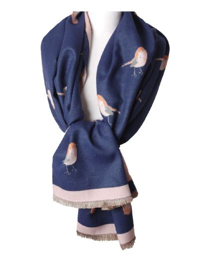 Wol-blend XL sjaal met vogelprint
