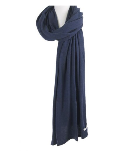 Kasjmier-blend sjaal/omslagdoek in gemêleerde jeansblauw
