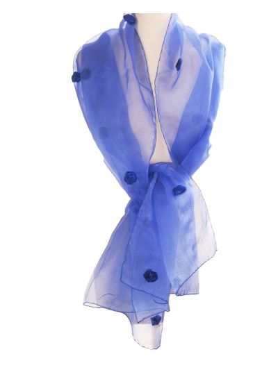 Jeansblauwe organza stola met roosjes