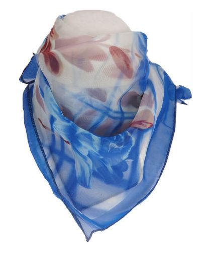 Blauwe crêpe voile sjaal met bloemenprint