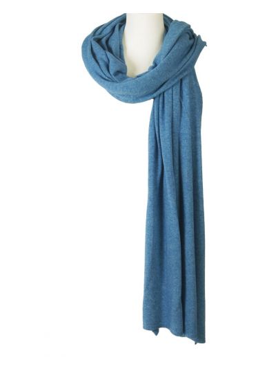 Blauw gemêleerde kasjmier-blend sjaal/omslagdoek 