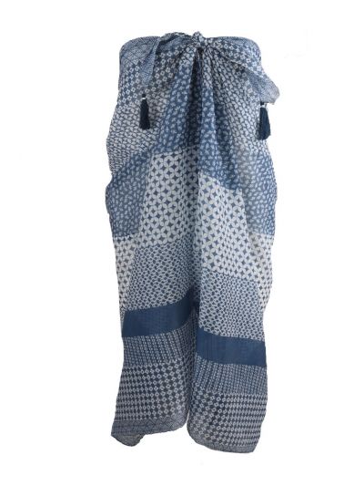 Jeansblauwe pareo met diverse prints