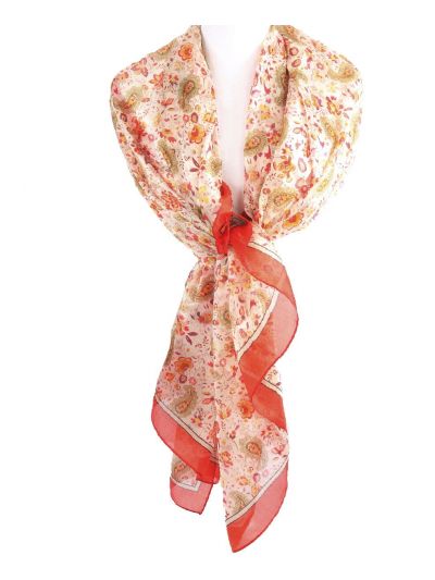 Zijden sjaal/stola met bloemen- en paisley print