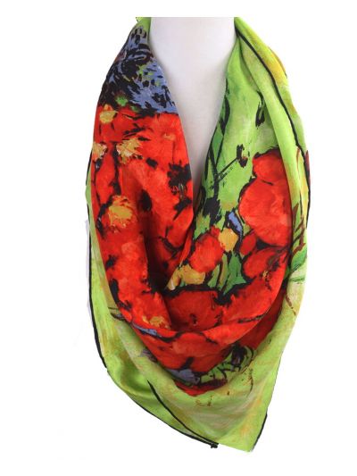 Vierkante zijden sjaal in groen met bloemenprint
