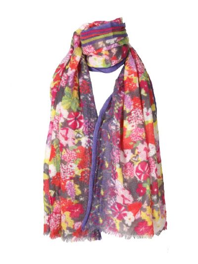 Wollen sjaal met kleurrijke bloemenprint