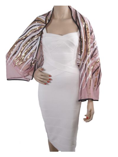 Lichtroze bolero stola met pailletten en satijnen band