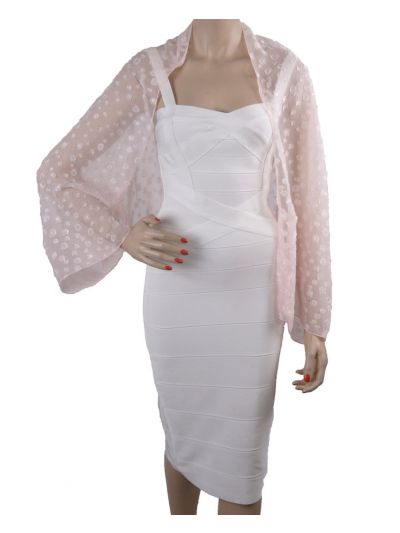 Zachtroze voile bolero stola met opgeweven stippen