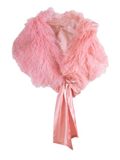 Roze schapenvacht stola met lintsluitng