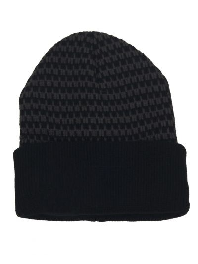 Fijngebreide muts in zwart en taupe