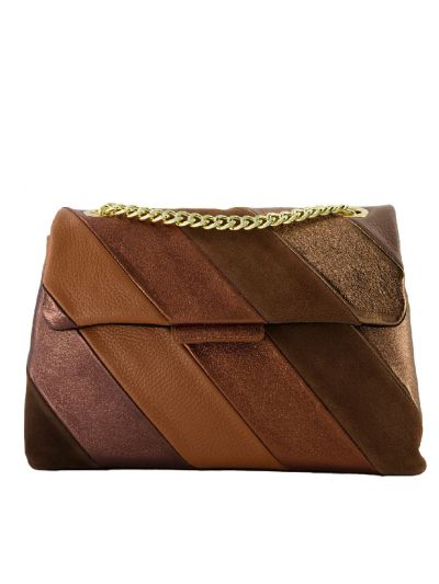 Leren metallic regenboog tas in bruin-tinten- XL