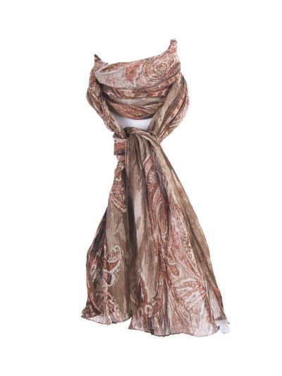 Bruine crêpe sjaal met paisley patroon 