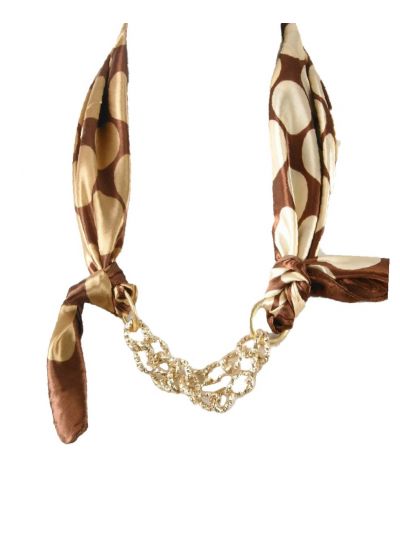 Bruine halsdoek met beige/ivoorkleurige stippenprint