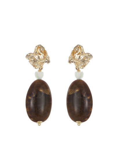 Statement stones oorbellen in bruin