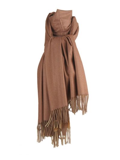 Kasjmier-blend sjaal in de kleuren bruin en okergeel
