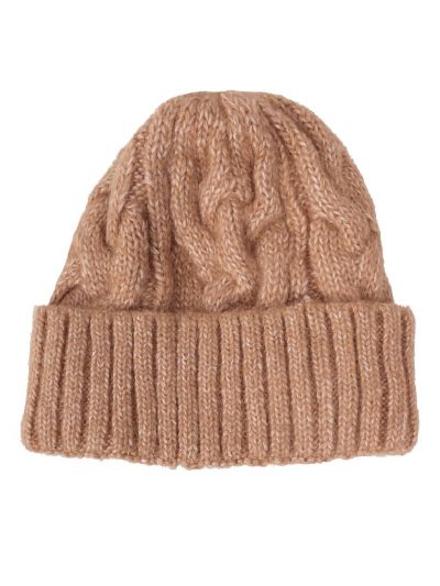 Grof gebreide muts in camel