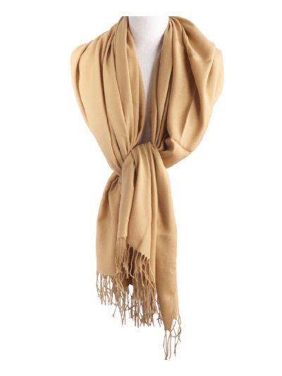 Soepelvallende effen camelkleurige pashmina sjaal