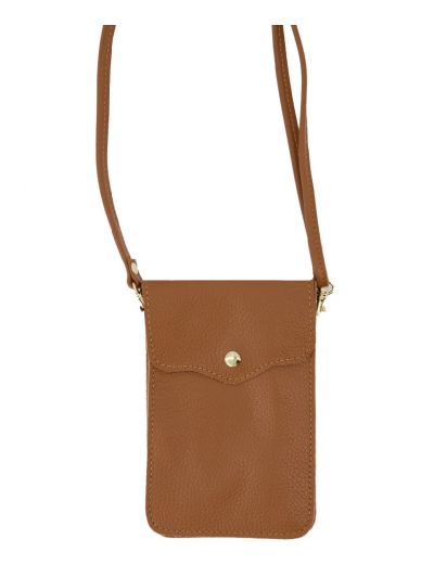 Lederen telefoontasje in camel bruin