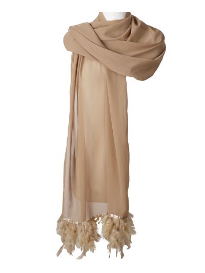 Sophia stola met veren in camel