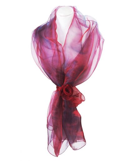 Donkerrode changeant organza stola met corsage