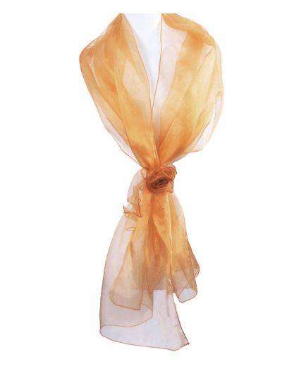 Organza stola met corsage / strikband in licht cognac