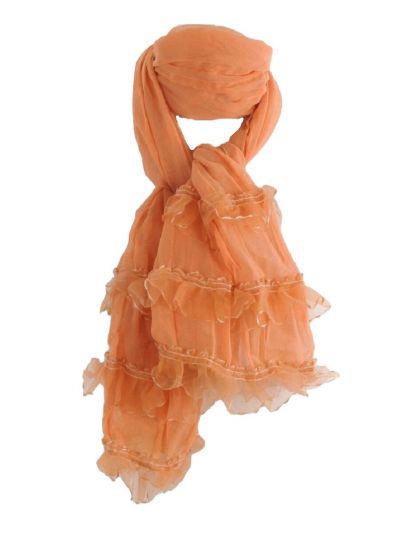 Voile sjaal in zacht cognac met ruches