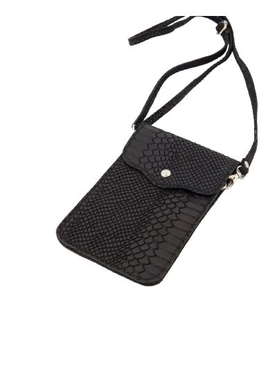 Croco lederen telefoontasje in zwart