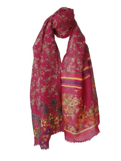 Cyclaam roze wollen sjaal met bloemenprint