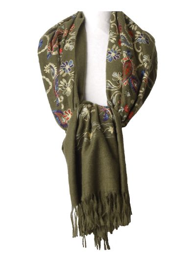 Kasjmier-blend sjaal met geborduurde bloemen