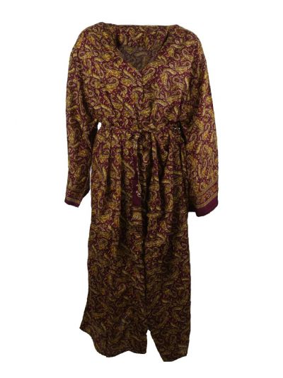 Lange zijde-blend kimono met paisley in groen