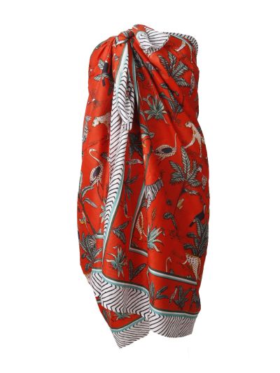Sarong in oranje met tropische dierenprint