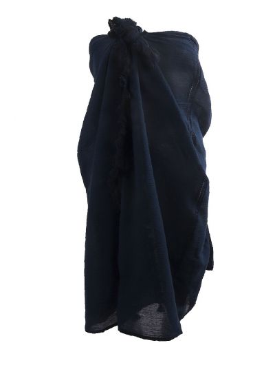 Katoenen sarong in donkerblauw met kwasten franje